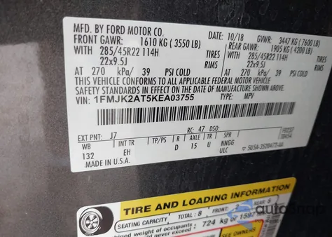 2019 Ford Expedition Max Limited z USA, uszkodzony, nr VIN 1FMJK2AT5KEA03755